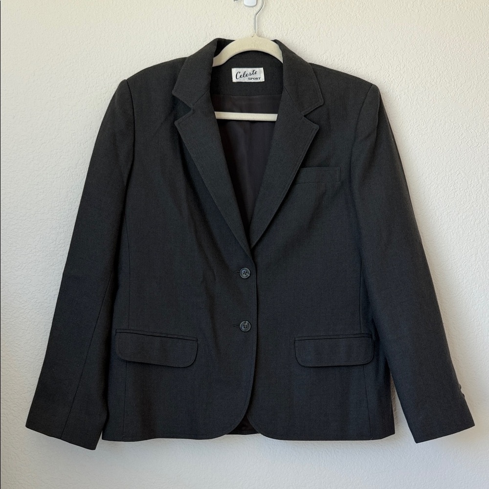 Celeste 100% Wool Charcoal Black Blazer Womens Size 12 Tailored Career Jacket